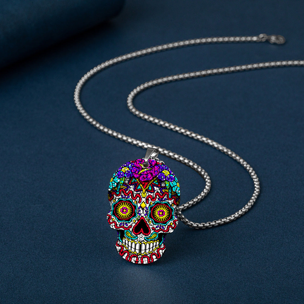 Wholesale Skull Colorful Titanium Necklace